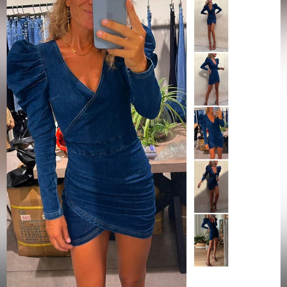 Denim puff sleeve dress